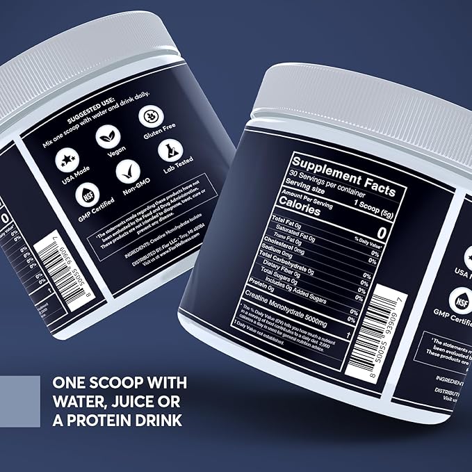 FIOR Pure Creatine Monohydrate Powder - Micronized Creatine for Men & Women, Pure Non-GMO, Vegan & Gluten Free Creatine Powder, 5 Grams per Serving, 60 Servings