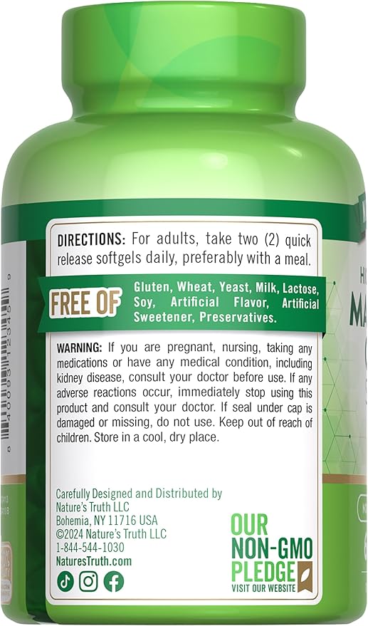 Nature's Truth Magnesium Citrate Softgels | 250mg | 60 Count | High Absorption | Non-GMO & Gluten Free Supplement