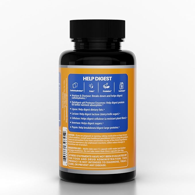 DigesTunes – Premium Digestive Enzymes to easily digest Carbs, Fats, Proteins & Lactose - Supports after-meal Bloating & Discomfort Relief – Food Grade Multi Enzyme Vegan Supplement, 60-Day Supply