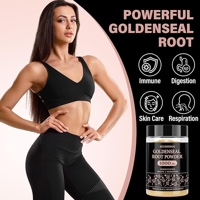 Goldenseal Root Powder Organic Supplement 1000 mg, Goldenseal Powder Supplement with Echinacea & Goldenseal for Immune & Gut Health, Pure & Natural(60 servings per bottle)