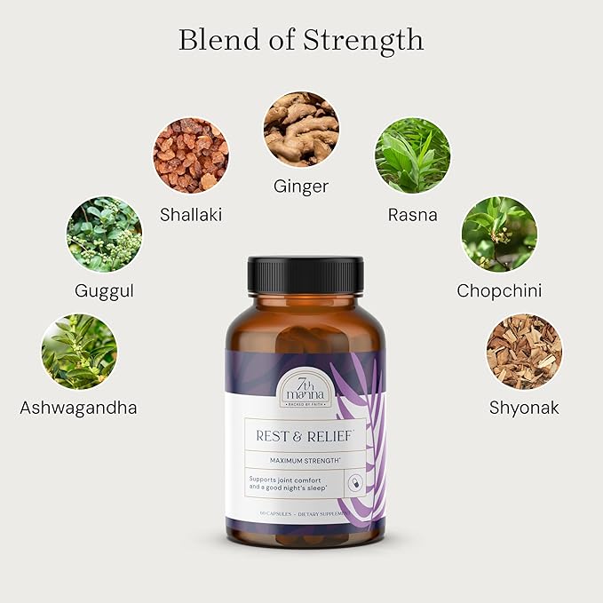 Rest & Relief Joint Support Supplement for Women & Men with Ashwagandha, GABA, L-Theanine & Melatonin – Supports Joint Comfort & Restful Sleep – 60 Capsules