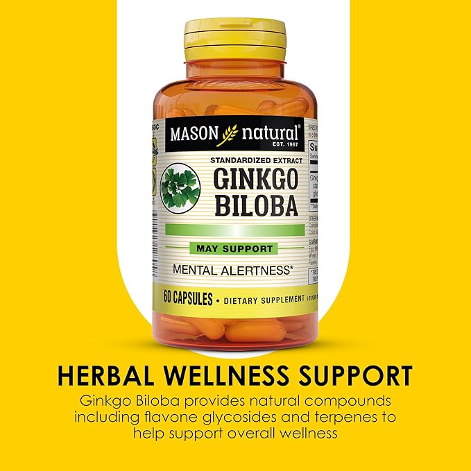 MASON NATURAL Ginkgo Biloba, Supports Brain Function & Mental Alertness, Herbal Supplement, 60 Capsules