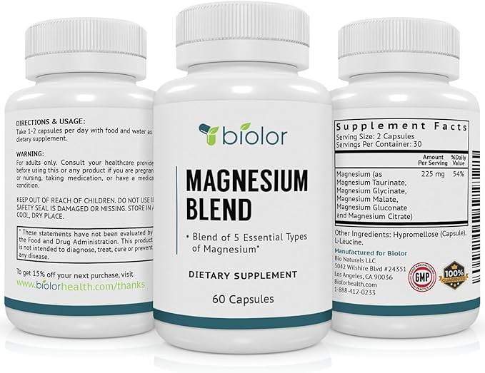 Magnesium Complex Supplement, Full Spectrum Magnesium Blend, Magnesium Glycinate with Malate, Citrate, Taurinate and Gluconate - High Absorption Magnesium Supplement, Magnesium Complex Capsules