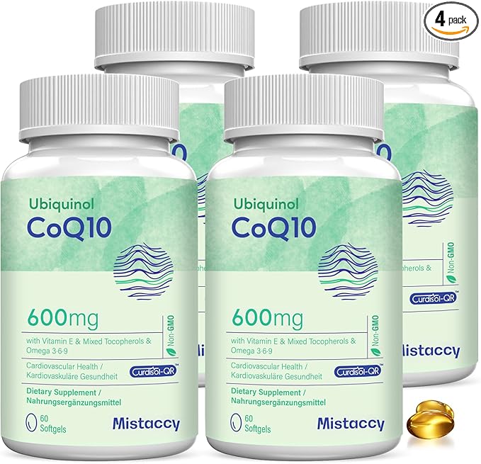 CoQ10 600mg Softgels | High Absorption CoQ10 Ubiquinol Supplement | Reduced Form Enhanced with Vitamin E & Omega 3 6 9 | Antioxidant Powerhouse Good for Health| 240 Softgels