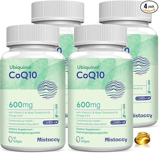 CoQ10 600mg Softgels | High Absorption CoQ10 Ubiquinol Supplement | Reduced Form Enhanced with Vitamin E & Omega 3 6 9 | Antioxidant Powerhouse Good for Health| 240 Softgels