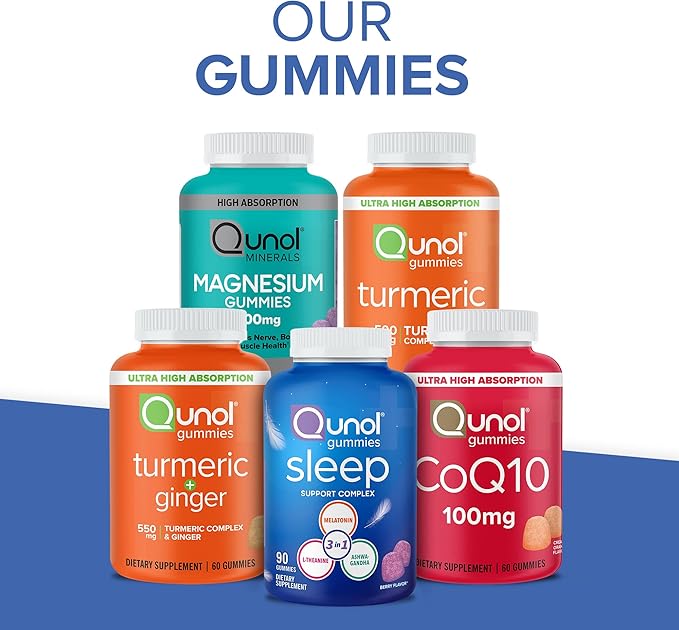 Qunol Turmeric Gummies, Gummy with 500mg Turmeric Curcumin, Joint Support Supplement, Ultra High Absorption Tumeric Curcumin, Vegan, Gluten Free, 90 Count