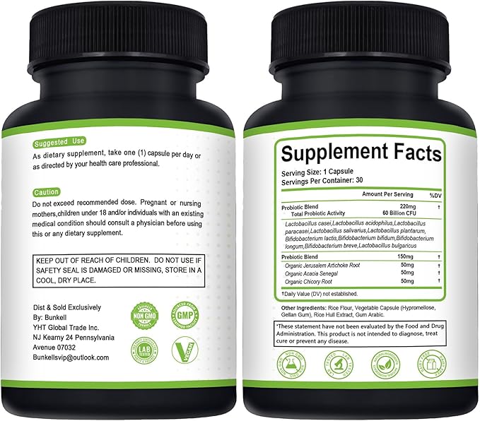 Probiotics 60 Billion CFU 10 Strains, with Organic Probiotic for Digestive & Gut, Immune, Bloating Health, Daily Probiotics Supplement for Women & Men, Non-GMO, Gluten Free, 30 Capsules