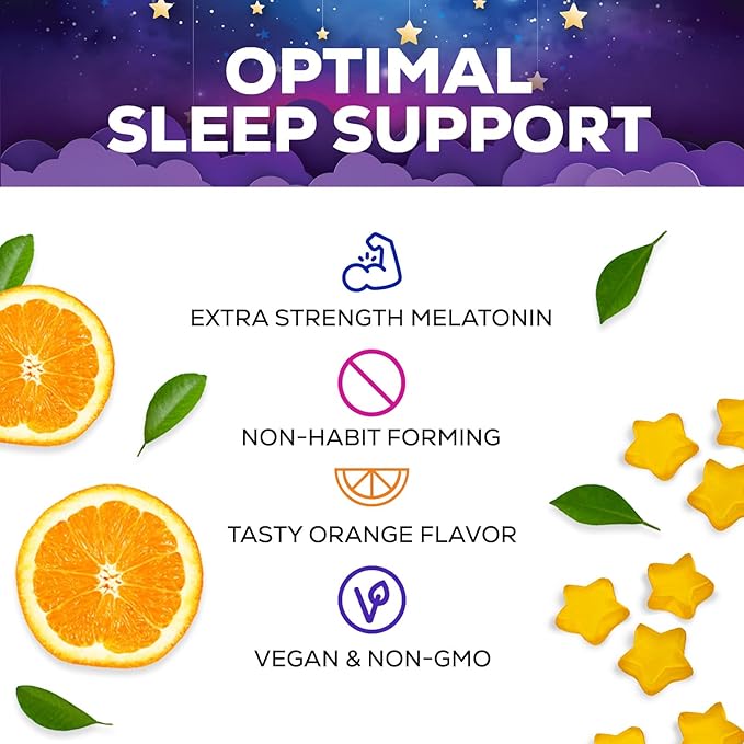Sleep Gummies for Adults 6mg - Sugar Free Extra Strength Melatonin Gummy, Natural Sleeping Gummy for Adults, Kids, Orange Flavored, Vegan, Non-GMO, Sleep Vitamin Support Supplement - 120 Gummies