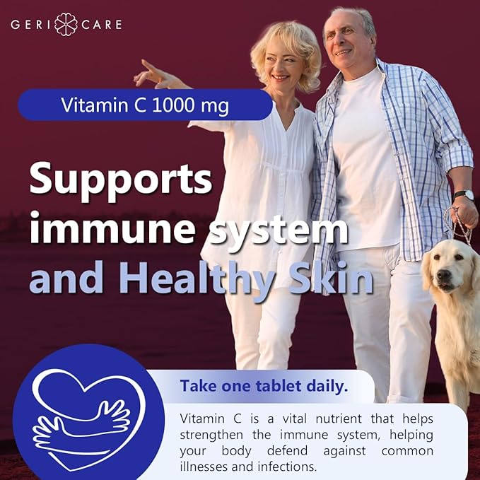 GeriCare Vitamin C 1000 mg – High Potency 100 Tablets – Supports Immune Function, Enhances Skin Care with Collagen Production, Aids in Iron Absorption, and Vascular System Health