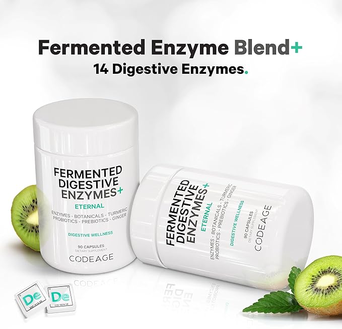 Codeage Fermented Digestive Enzymes Supplement 3-Month Supply - 14 Digestive Enzymes, Probiotics, Prebiotics, Fermented Botanicals, Plant-Based Multi Pancreatic Enzymes - 1 Capsule a Day - 2-Pack
