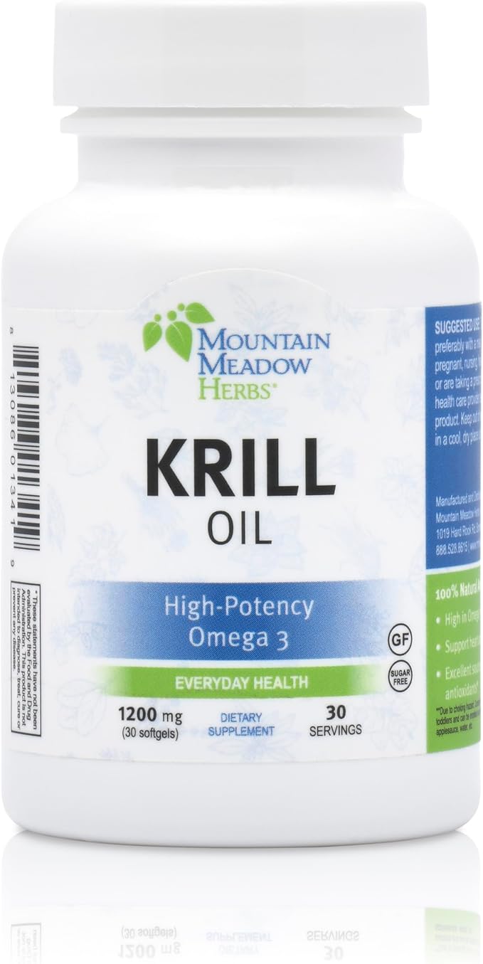 Mountain Meadow Herbs Omega-3 Krill Oil – Pure Antarctic Krill Oil Softgels, High in EPA & DHA for Heart, Brain, and Joint Health – Sustainably Sourced Omega-3 Fatty Acids Supplement – 30ct