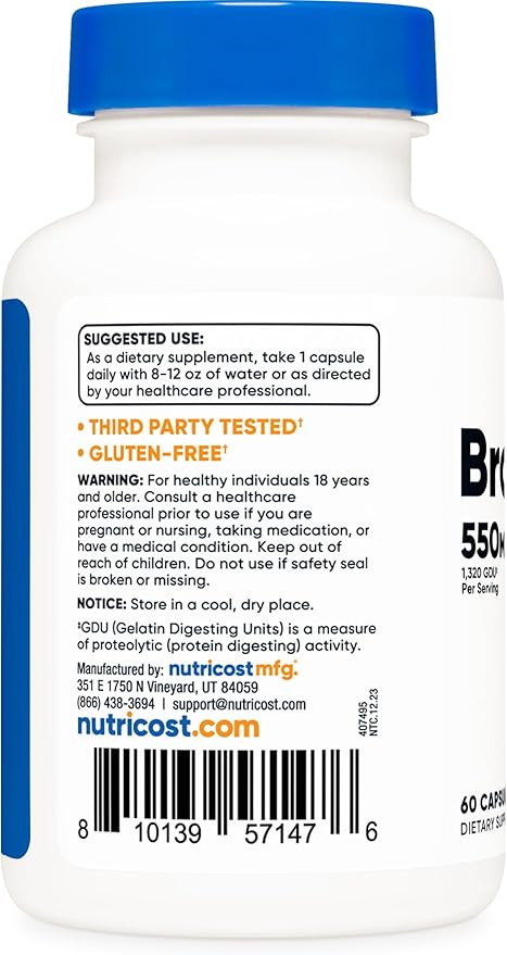 Nutricost Bromelain Capsules (60 Capsules) - 550 MG Per Serving, Vegan, Non-GMO, GMP Compliant