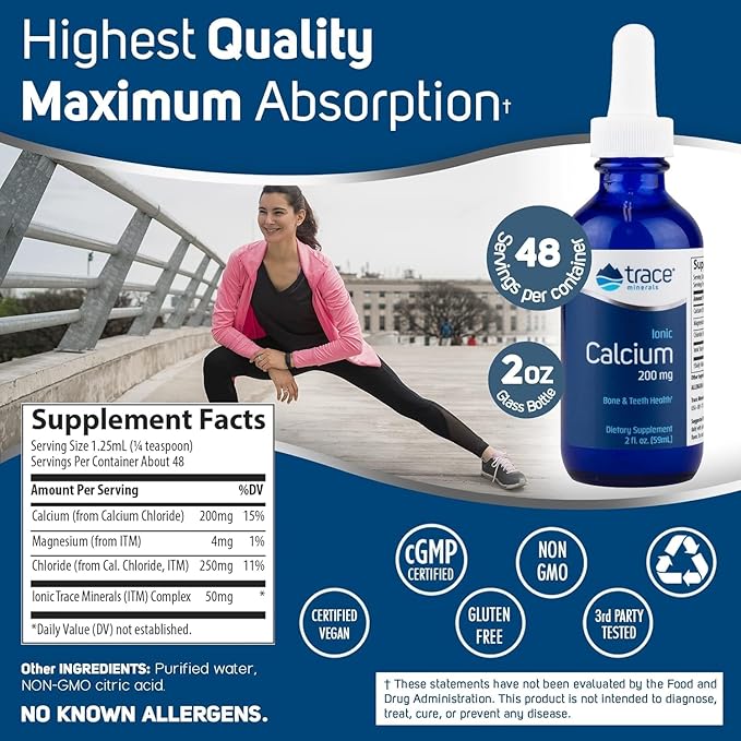 Trace Minerals Ionic Calcium - Supplement to Support Bone Health & Strength - Calcium Supplement to Aid Dental & Nerve Health - Support Mineral Absorption & Bone Density - 2 fl oz (About 48 Servings)