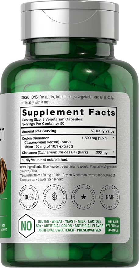 Horbaach Cinnamon Capsules 1800mg | 150 Count | Ceylon Cinnamon Supplement | Vegetarian, Non-GMO, Gluten Free