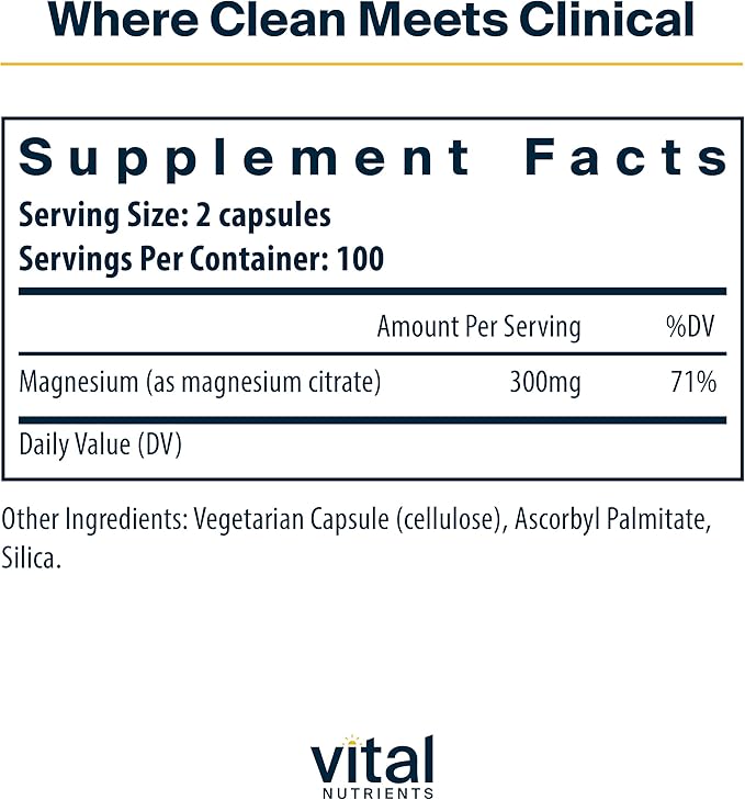 Vital Nutrients Magnesium Citrate 150mg | Promotes Relaxation | Supports Sleep, Bone, Heart, Muscle, Kidney, & Nerve Health* | Vegan Supplement | Gluten, Dairy, Soy Free | 200 Capsules