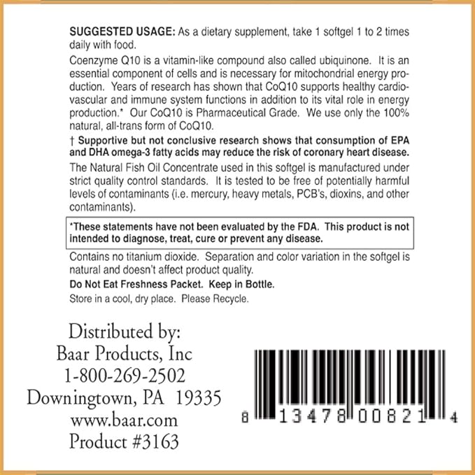 Baar Nature's Blessing CoQ10 with Omega-3 Fish Oil Softgels