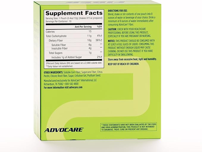 AdvoCare Fiber Dietary Supplement - Daily Powder Supplement with Soluble & Insoluble Fiber - Blend Includes Psyllium Seed & Corn - Supports Digestive Health* - Unflavored - 10 Pouches