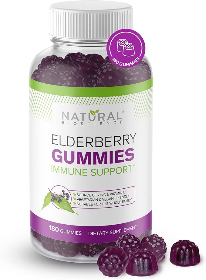 Sambucus Elderberry Gummies with Vitamin C & Zinc, Immune Support for Adults & Kids, Daily Antioxidant & Wellness Boost, 180 Vegan, Gluten-Free, Chewable Elderberry Gummies
