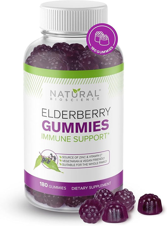 Sambucus Elderberry Gummies with Vitamin C & Zinc, Immune Support for Adults & Kids, Daily Antioxidant & Wellness Boost, 180 Vegan, Gluten-Free, Chewable Elderberry Gummies