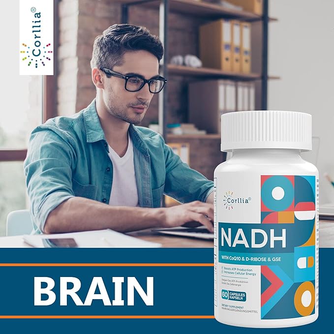 Corlia NADH 50mg + CoQ10 200mg + D-Ribose 150mg Supplement, Enhance NAD+ Supplement for Energy, Fatigue, Reduced Nicotinamide Adenine Dinucleotide, 360 Veggie Capsules