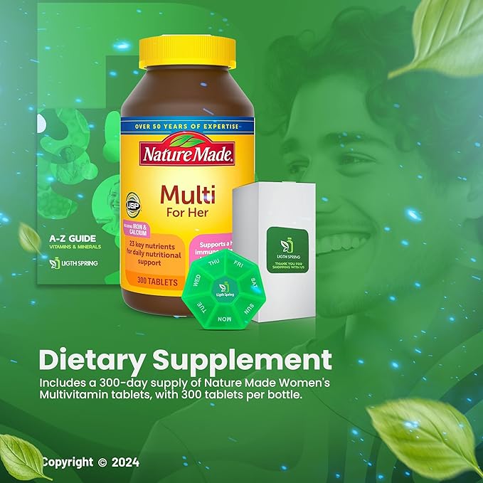 Multi for Her Women's Multivitamin Tablets, 300 Count (2Pack) for Daily Nutritional Support with Better Ligth&Spring Guide