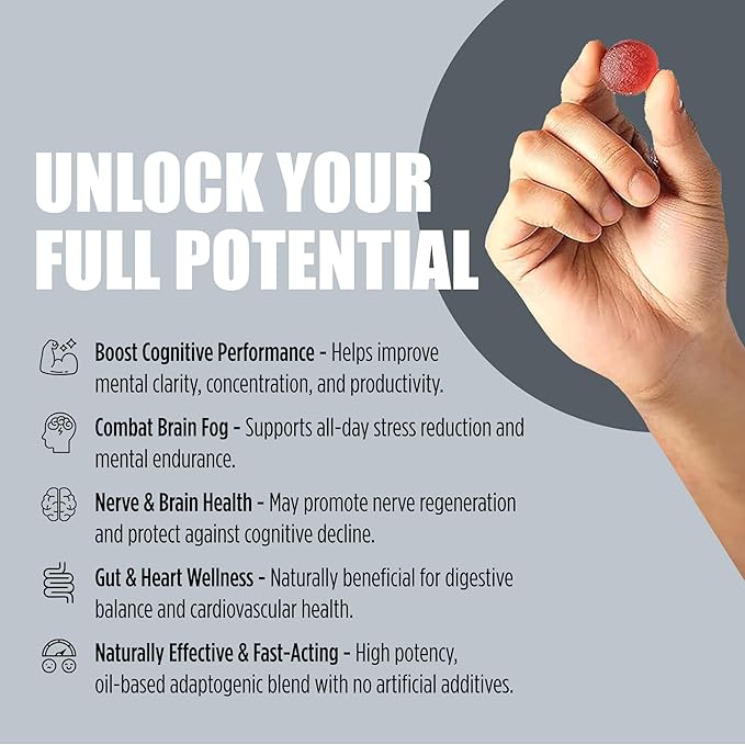 Lion’s Mane Mushroom Gummies 10:1 Extract, Cherry (30 Servings) - Nootropic Brain Support for Focus, Clarity, Memory & Mood - Certified Vegan, Kosher & GMO-Free