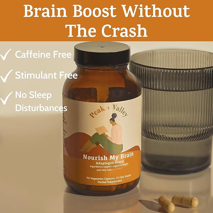 Peak + Valley Nootropic Brain Support Supplement for Memory & Focus with Lion's Mane Mushroom & Ashwagandha - 60 Ct Adaptogen Capsules - Adults/Seniors - Cognitive, Brain Fog, Energy Formula