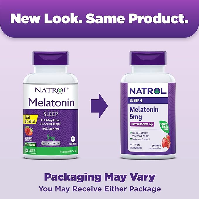 Natrol Fast Dissolve Melatonin 5 mg, Melatonin Supplements for Restful Sleep, Sleep Support for Adults, 150 Strawberry-Flavored Tablets, Up to a 150 Day Supply