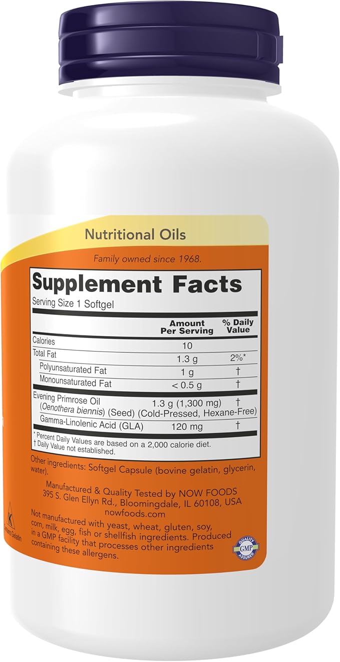NOW Foods Supplements, Super Primrose 1300 mg with Naturally Occurring GLA (Gamma-Linolenic Acid), 120 Softgels