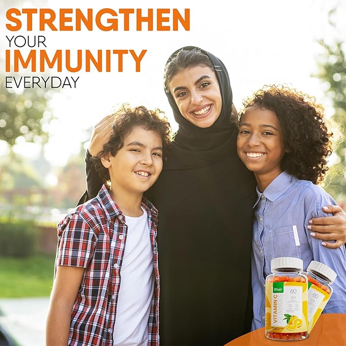 Khair Halal Vitamin C Gummies - Non GMO, Gluten-Free, Gelatin-Free, Vegetarian - Immune Support Gummies, Halal Delicious Vitamins for Adults & Kids - 60 Gummies