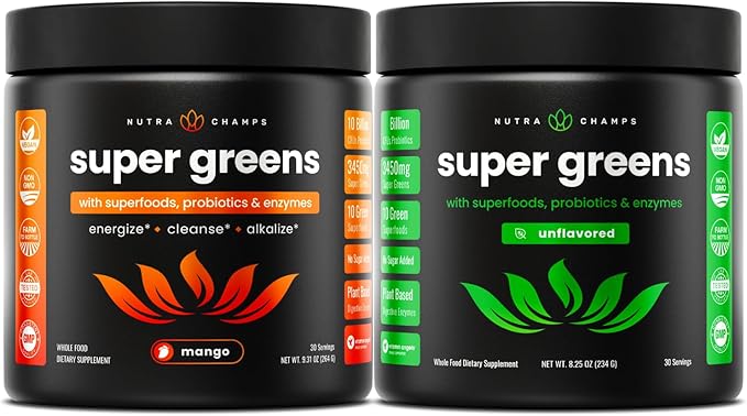 NutraChamps Super Greens Mango & Super Greens Unflavored Bundle - 2 Month Supply