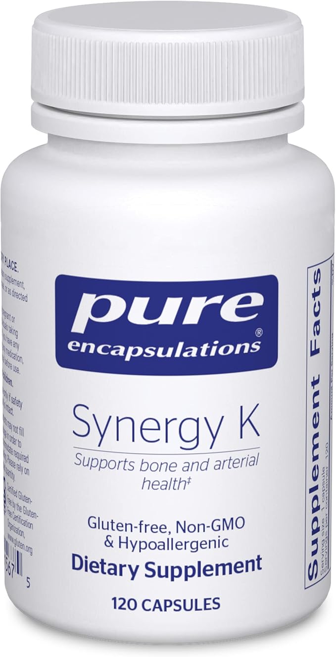 Pure Encapsulations Synergy K - with Vitamin K1, K2 & D3 - Supports Bones, Blood Vessels, Vascular Elasticity & Calcium Utilization* - Includes Cholecalciferol - Gluten Free & Non-GMO - 120 Capsules