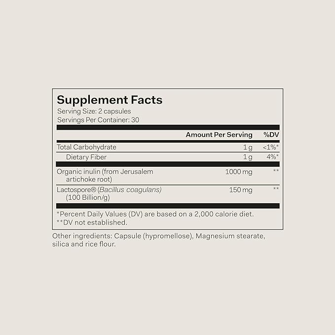 The Nue Co. PREBIOTIC + PROBIOTIC Supplement, Supports Gut Health, Synbiotic and Spore Based, IBS Relief, Immunity, and Skin, Vegan, Gluten Free, 60 Capsules