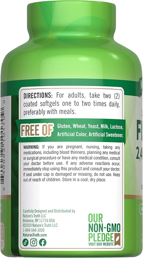Nature's Truth Fish Oil Omega 3 Supplement | 2400mg | 90 Softgels | Lemon Flavor | Odorless | Non-GMO & Gluten Free