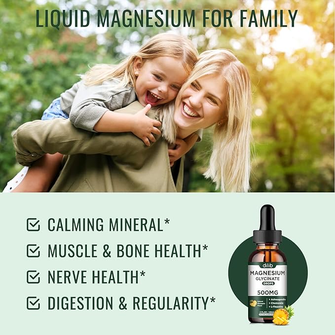 (2 Pack) Magnesium Glycinate Supplement, Magnesium Liquid Drops with Magnesium Glycinate 500mg Ashwagandha, L - Theanine, Chamomile -Supports Optimal Calm Sleep Vegan