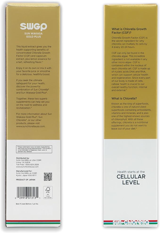 Sun Chlorella Sun Wakasa Gold Plus Superfood Supplements Drink Powerful Whole Body Immune Defense, Energy Boost & Gut Health - Green Microalgae Extract - Gluten Free, Vegan - 17oz