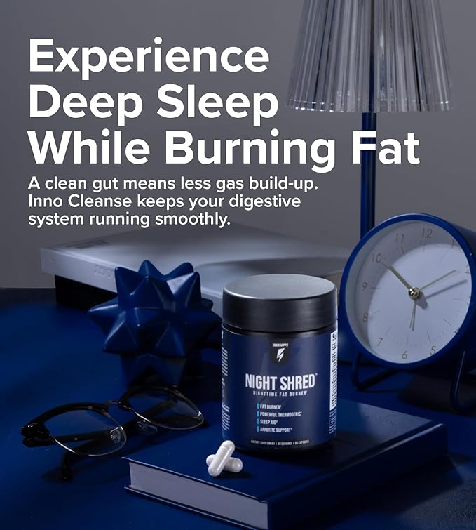 Night Shred Fat Burner and Natural Sleep Support | Ashwaganda, 5-HTP, CLA, Melatonin | Appetite Suppressant | Weight Loss Support Nighttime Fat Burning (60 Vegetarian Capsules)