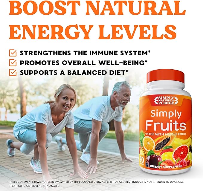 Simply Nature's Pledge - 90 Fruit Capsules - Made with Whole Food Superfoods, Packed with 25 Different Fruits - 100% Soy Free