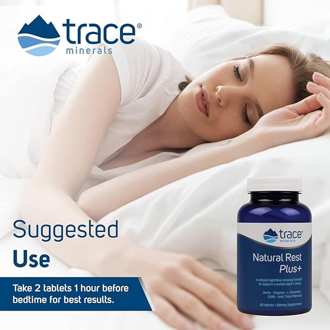 Trace Minerals Natural Rest Plus - Dietary Supplement for Regular & Restful Sleep Support - Health Supplement with Magnesium to Support Relaxation - Herb & Enzyme Blend - 60 Tablets (30 Servings)