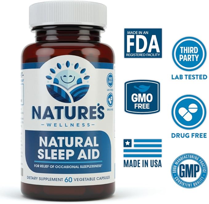 Premium Natural Sleep Aid for Adults - Effective Relief - Non Habit Forming - Wake Up Feeling Refreshed - Proprietary Blend with Melatonin, Tryptophan, Magnesium, Valerian, Chamomile & More - 60 Veg