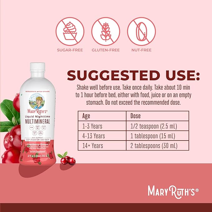 MaryRuth's Liquid Morning Multivitamin (Fruit Punch) & Liquid Nighttime Multimineral (Cranberry) | Clean Label Project Verified® | Vegan Vitamins for Energy, Muscle Relaxation, & Overall Health