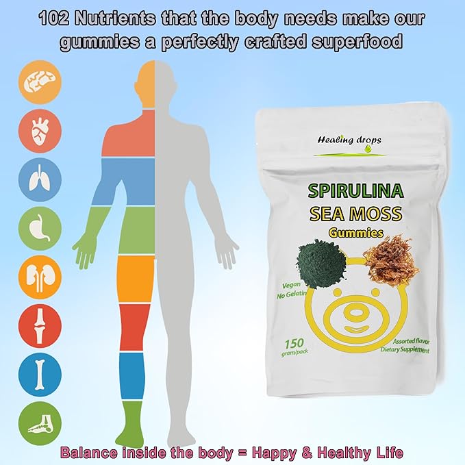 Spirulina Gummies Sea Moss Gummies - Superfood Supplement for Overall Wellness - Spirulina Sea Moss Gummy Bears Made with Blue-Green Spirulina Powder & Sea Moss Extract