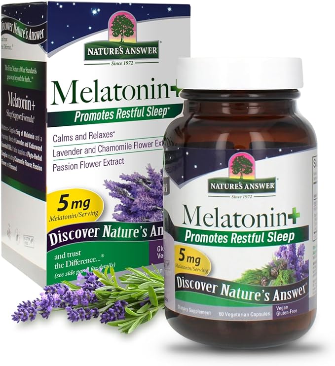 Nature's Answer Melatonin 5mg 60-Capsules | Promotes Restful Sleep | Melatonin + Essential Oils Lavender Calms and Relaxes | Single Count