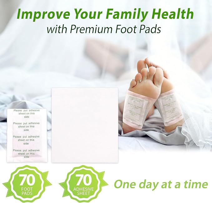 Natural Bamboo Charcoal Foot Pads: 70 Pack Wormwood Sleep Aid and Stress Relief Foot Pads for Men and Women (70 Count)