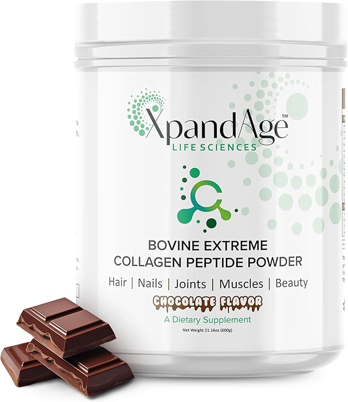 Bovine Extreme Collagen Peptide Powder with biotin,Pea,Guarana,safed musli and Others for Hair, Nails,Energy, Lean Muscle and Joint Health.Flavor Bitter Chocolate