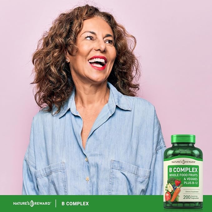 Piping Rock B Complex Vitamin for Women and Men | 200 Capsules | with B12, B6, Folate, Biotin | Fruit and Vegetable Blend | Vegetarian, Non-GMO, Gluten Free