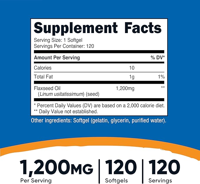 Nutricost Flaxseed Oil 1200mg, 120 softgels - GMO-Free, Gluten-Free