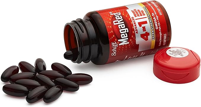 Megared Omega-3 Fish & Krill Oil Supplement 900mg - MegaRed Advanced 4in1, 60 softgels, 2x More Omega-3, Heart, Joint, Brain and Eye Supplement, Red, 60 Count