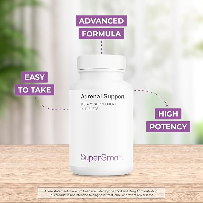 Supersmart - Adrenal Support (Advanced Formula) - with Rhodiola Rosea, Holy Basil Tulsi, Magnesium - Adaptogenic Herbs Supplement | Non-GMO & Gluten Free - 90 Tablets