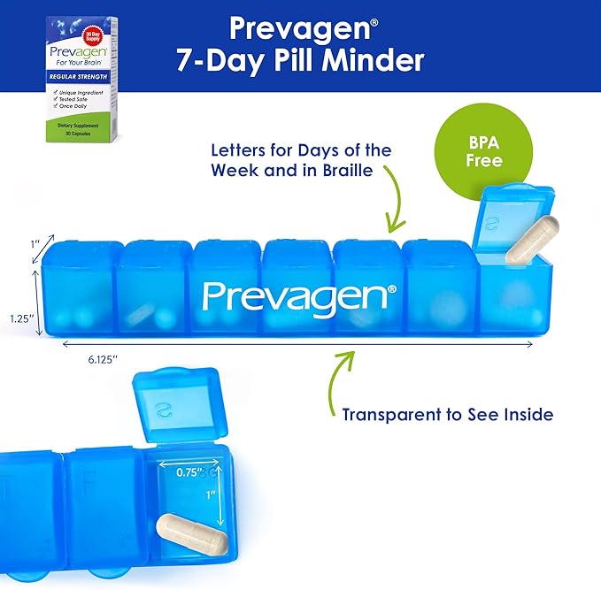 Prevagen Regular Strength 10mg, 30 Capsules with Apoaequorin & Vitamin D & Prevagen 7-Day Pill Minder